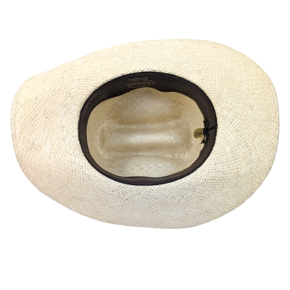 Biltmore Western Cowboy Hat Straw Feather Leather Band 7 1/8 57 cm Ivory Brown - Picture 6 of 13